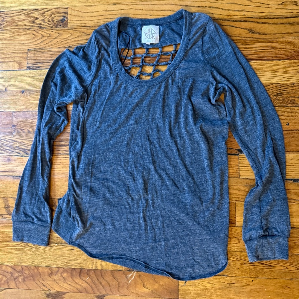 Chaser Gray Long Sleeve Shirt with Open Back Design